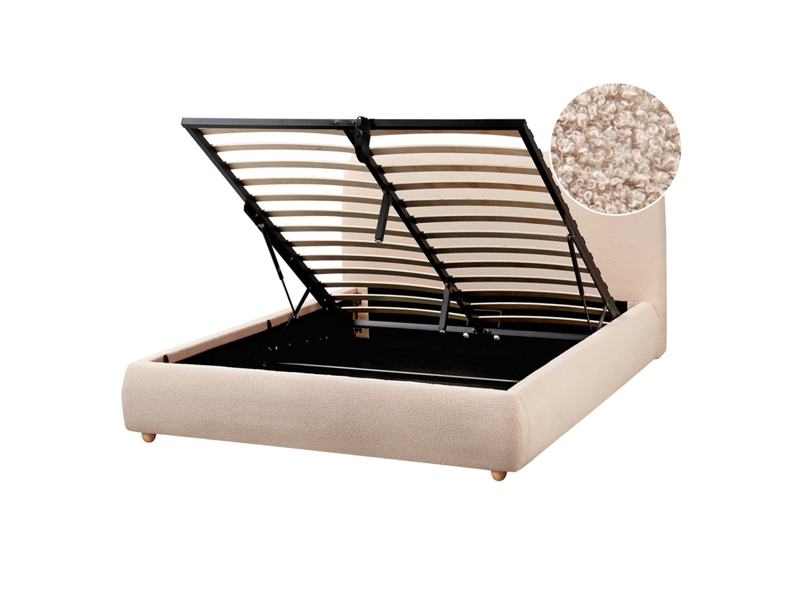 Cama Con Almacenaje Beliani Blagnac De Bouclé Beige 156x228x98