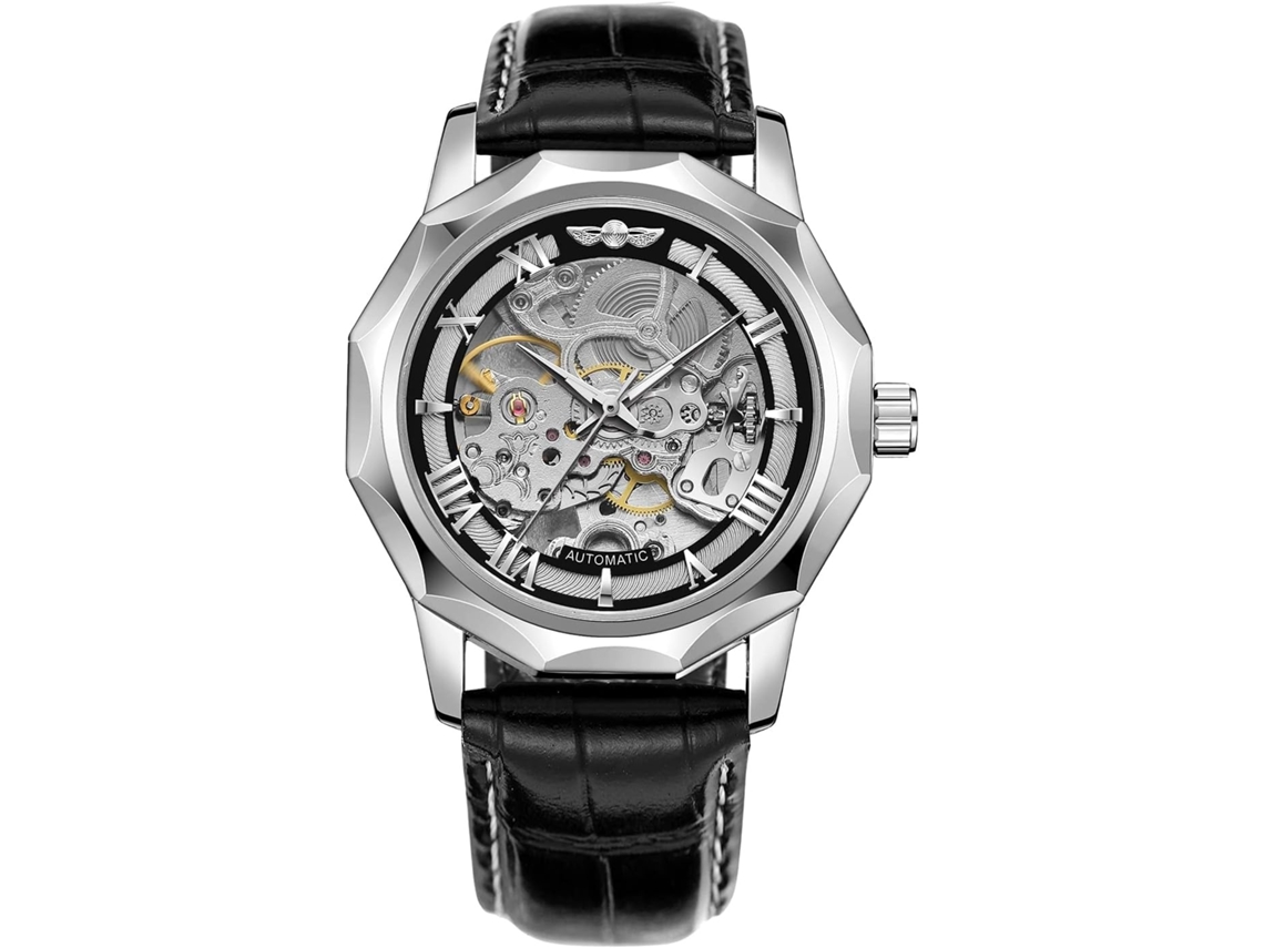 Lurelia Relógio Mecânico Masculino, Automático, Mostrador Esqueleto, Turbilhão, Resistente À Água 30m