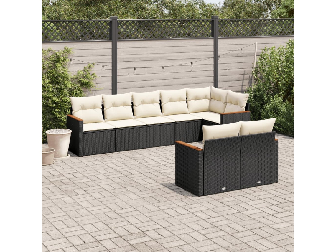 8 Pcs Conjunto Sofás De Jardim Com Almofadões Vime Pe Preto Dkd Home Decor