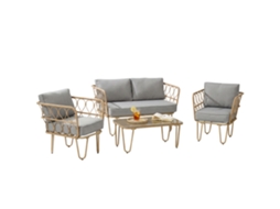 Conjunto De Jardim De 4 Peça Vime Pe, Poliéster, Espuma, Aço Cor Natural E Cinza Claro 129x71,5x69 Cm Outsunny