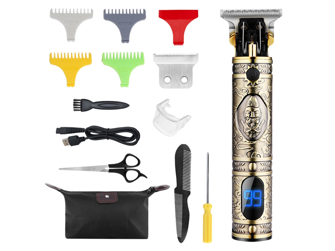 Aparelho De Cortar Cabelo Elétrico Com Corpo Todo Em Metal, Tela Lcd, Motor Potente E 4 Pentes Limitadores - Kit Profissional