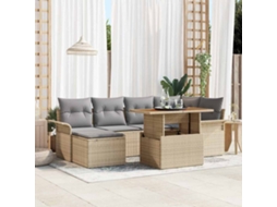Vidaxl Conjunto De Sofá De Jardim 7 Unid. Bege E Cinza Claro Vime Pe