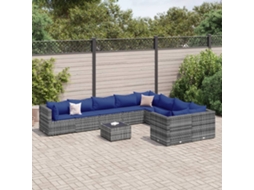 Jogo de Sofá Jardim 10 Peças C/ Almofadões Vime Pe Cinza Dkd Home Decor