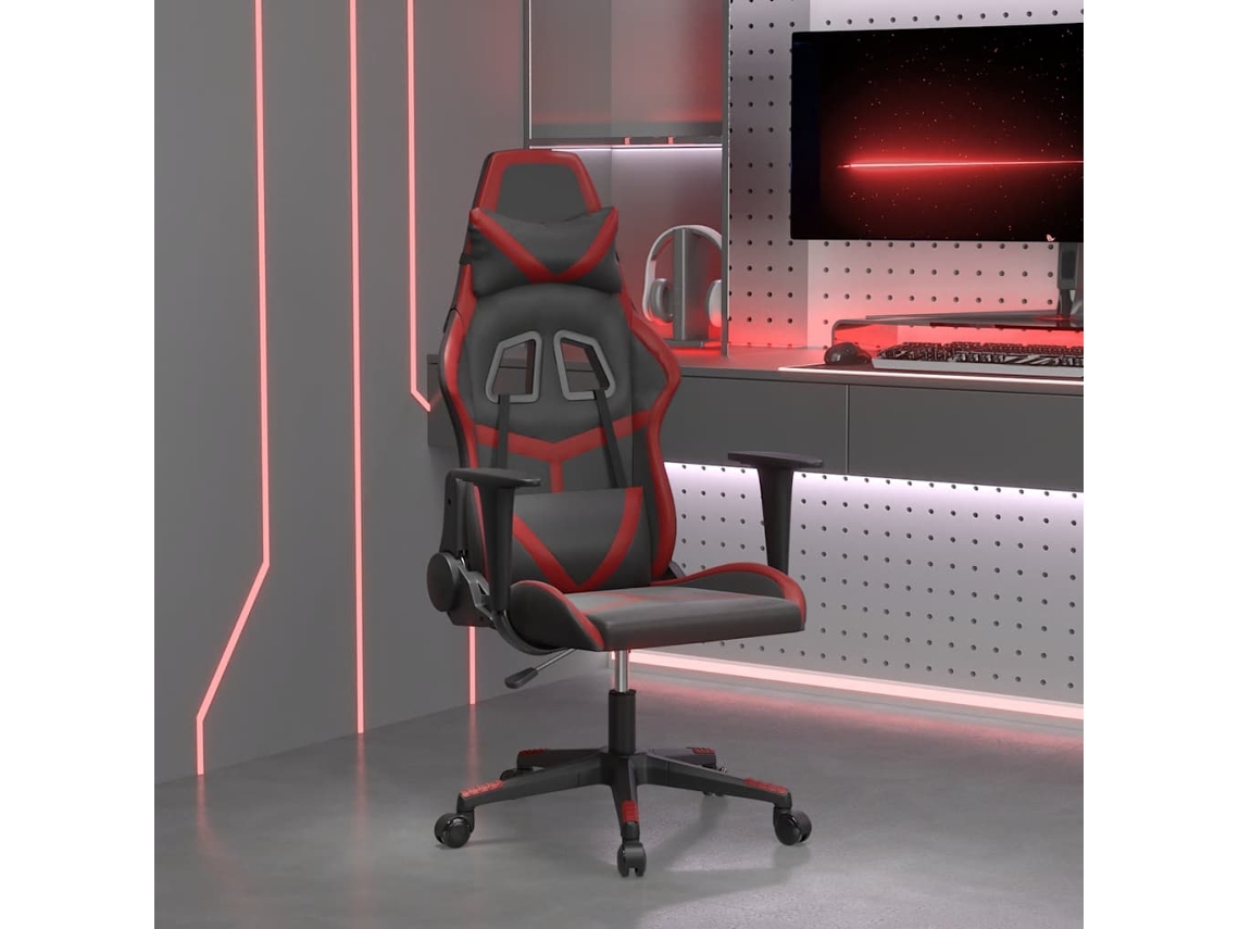 Vidaxl Cadeira Gaming Massagens Couro Artificial Preto/vermelho Tinto