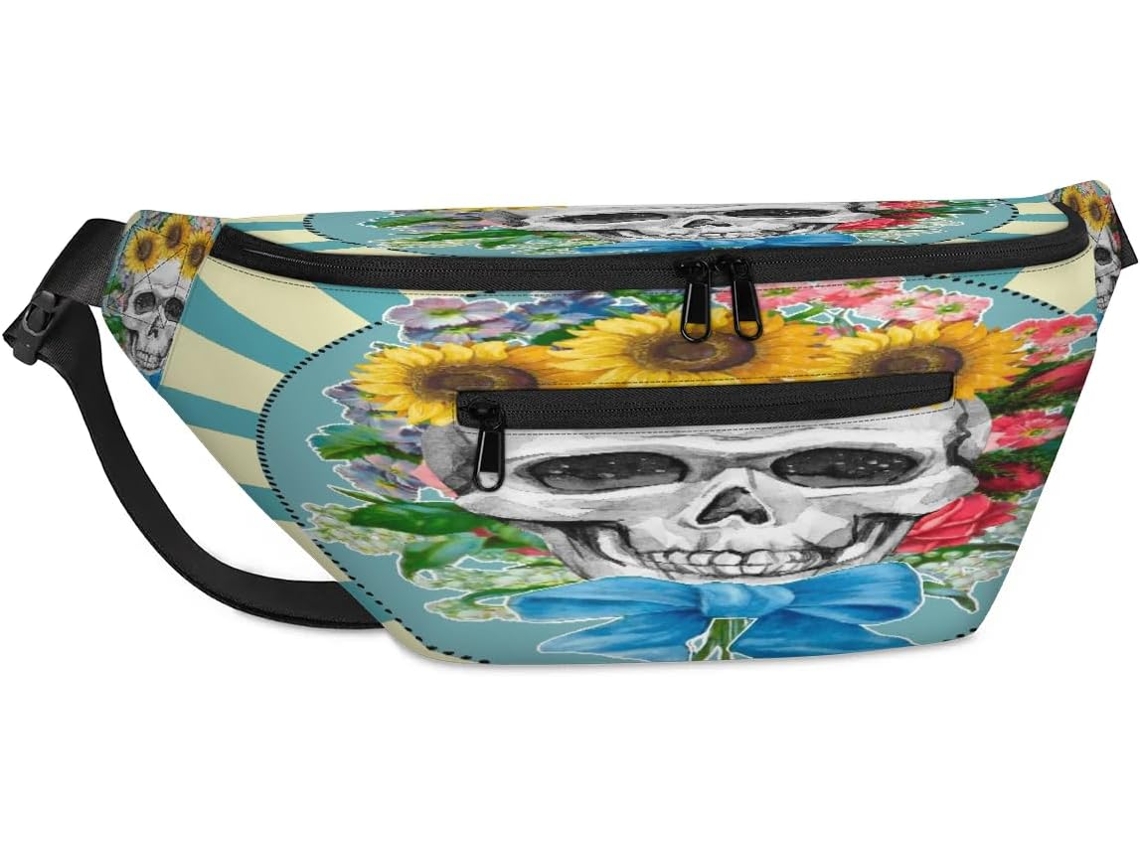 Bolsa de Ombro Unissex TROPICALLIFE de Grande Capacidade com Estampa de Girassol e Caveira
