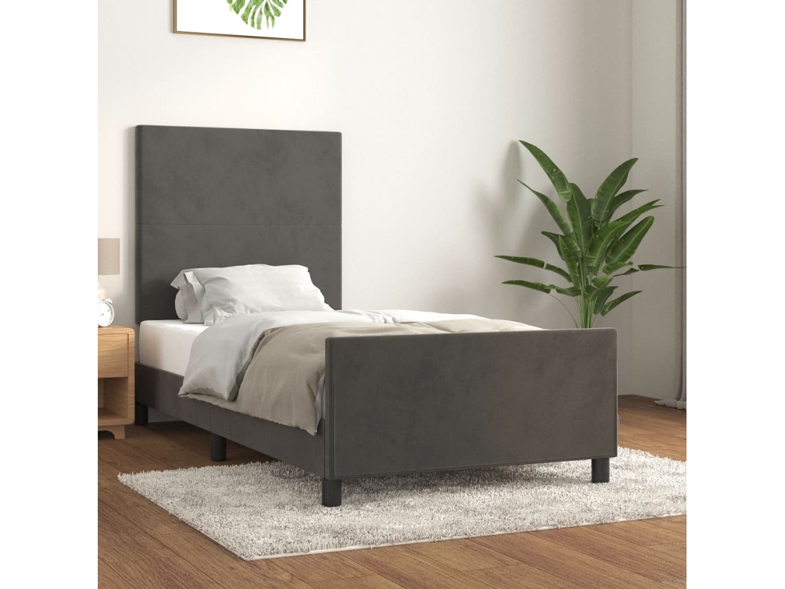 Estrutura De Cama Sem Colchão 80x200 Cm Veludo Cinzento-escuro