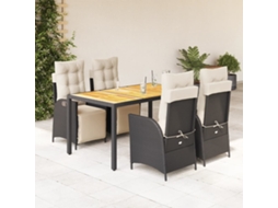 Vidaxl 5 Pcs Conjunto de Jantar P/ Jardim C/ Almofadões Vime Pe Preto