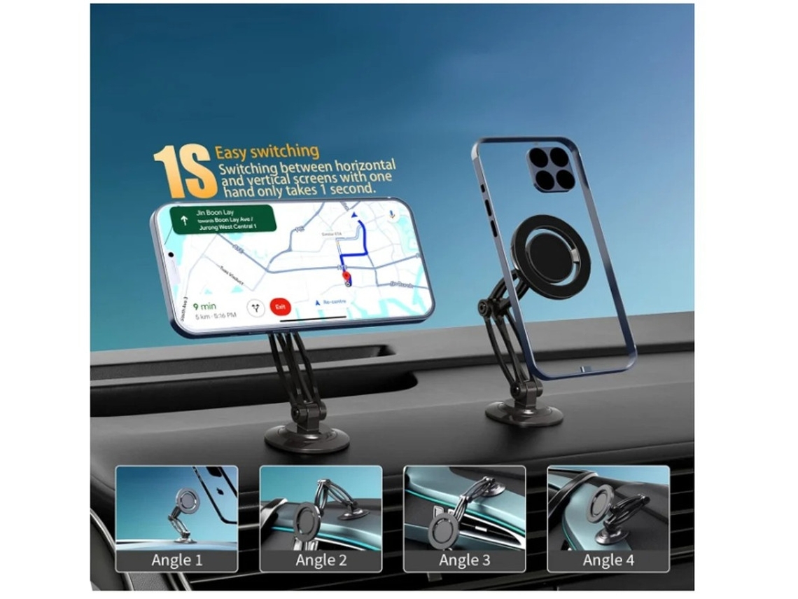 Suporte Carro Anel Painel Rotação Braços Duplos Dobráveis Ajustáveis Yizhood Metal Magnética Preto