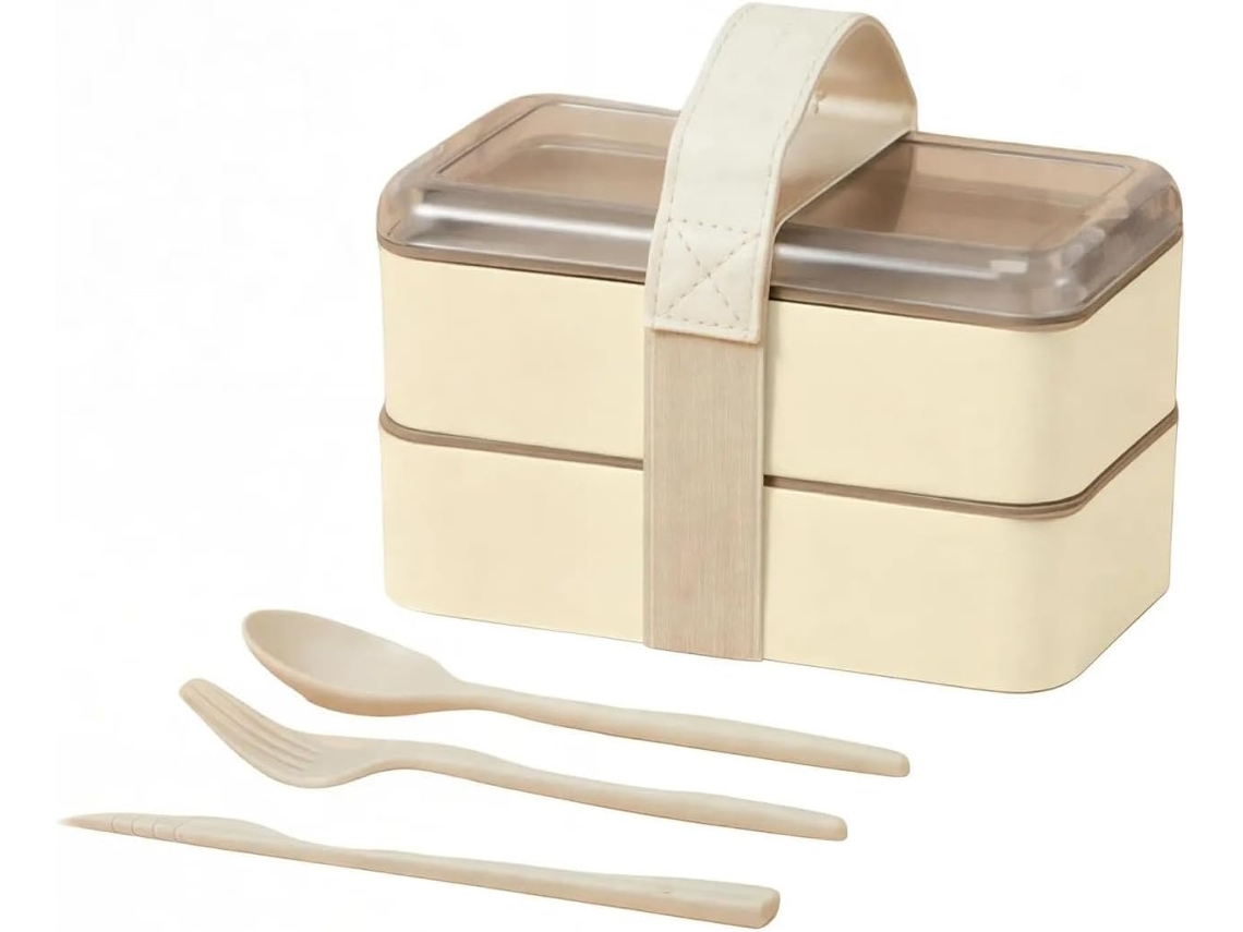 Marmita Portátil Tipo Bento, Própria Para Micro Ondas, À Prova De Vazamentos, Com Compartimentos Divididos E Utensílios