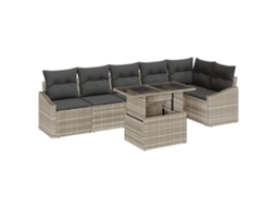 Conjunto 7 Conjunto De Sofá De Jardim Vidaxl Cinzento-claro Vime Pe (55 X 55 X 37 Cm)