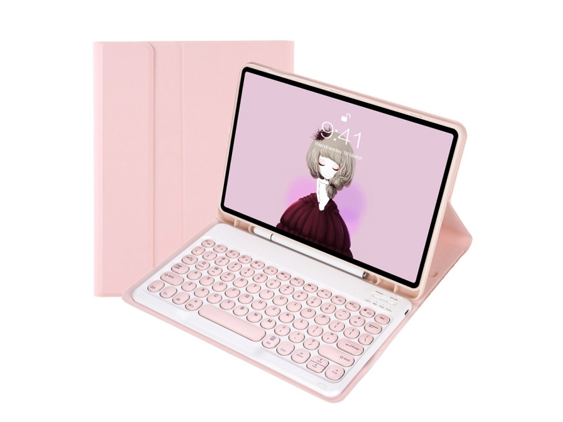 Capa De Couro Para Ipad Pro 9.7 Com Teclado Bluetooth E Keycaps Redondas Destacável Layout Pt