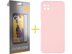 Capa e Película de Vidro Full Samsung A22 5G SKYHE Silicone Líquido Rosa