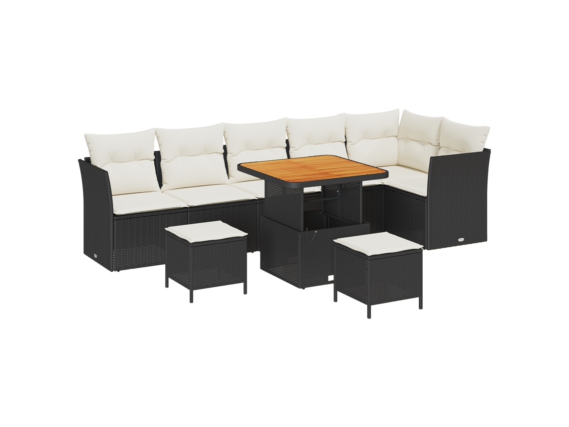 Conjunto 9 De Sofás De Jardim Com Almofadas Vidaxl Pretas Vime Poliéster Acácia