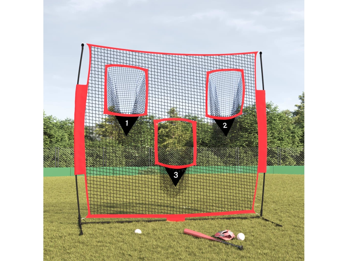 Vidaxl Rede De Basebol Portátil 183x105x183cm Poliéster Preto/vermelho