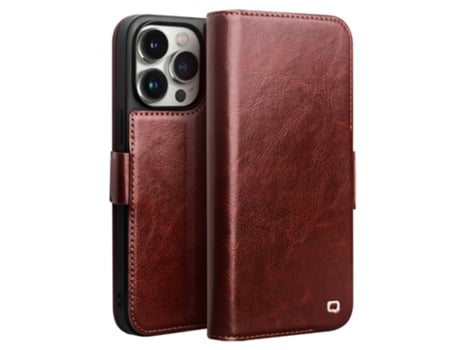 Capa Genuíno Inch Para Iphone 13 Pro Max Qialino Pele Castanho