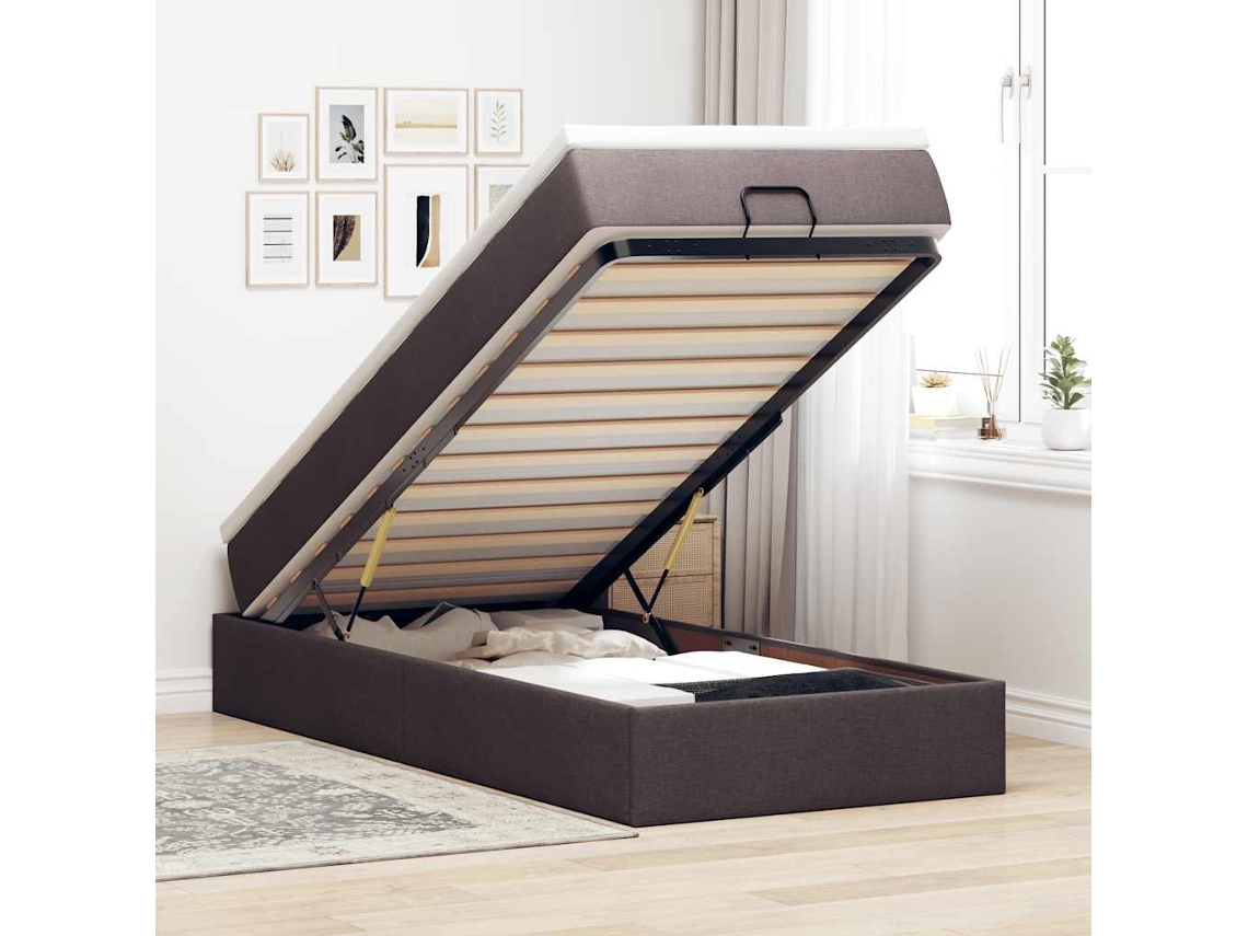 Estrutura Cama Otomana Colchão 90x200 Cm Tecido Castanho Escuro