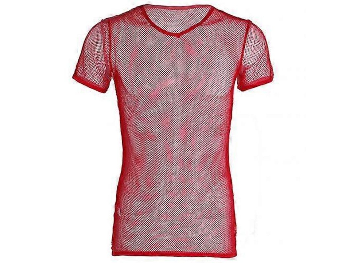 Camiseta Transparente De Malla Para Hombres Sexy Manga Corta Moda Casual Clubwear Verano Rojo L