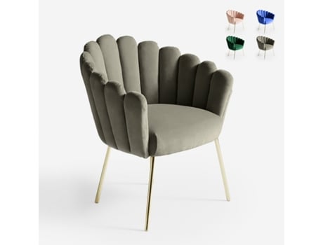 Cadeira poltrona concha design moderno veludo pernas douradas Calicis
