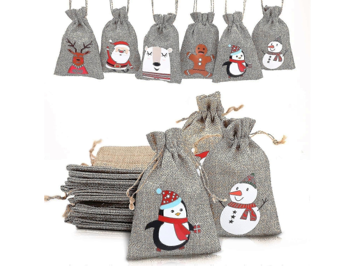 Saco De Juta De Natal, Saco De Presente De Doces De Natal, 24 Peças Olysi Shop