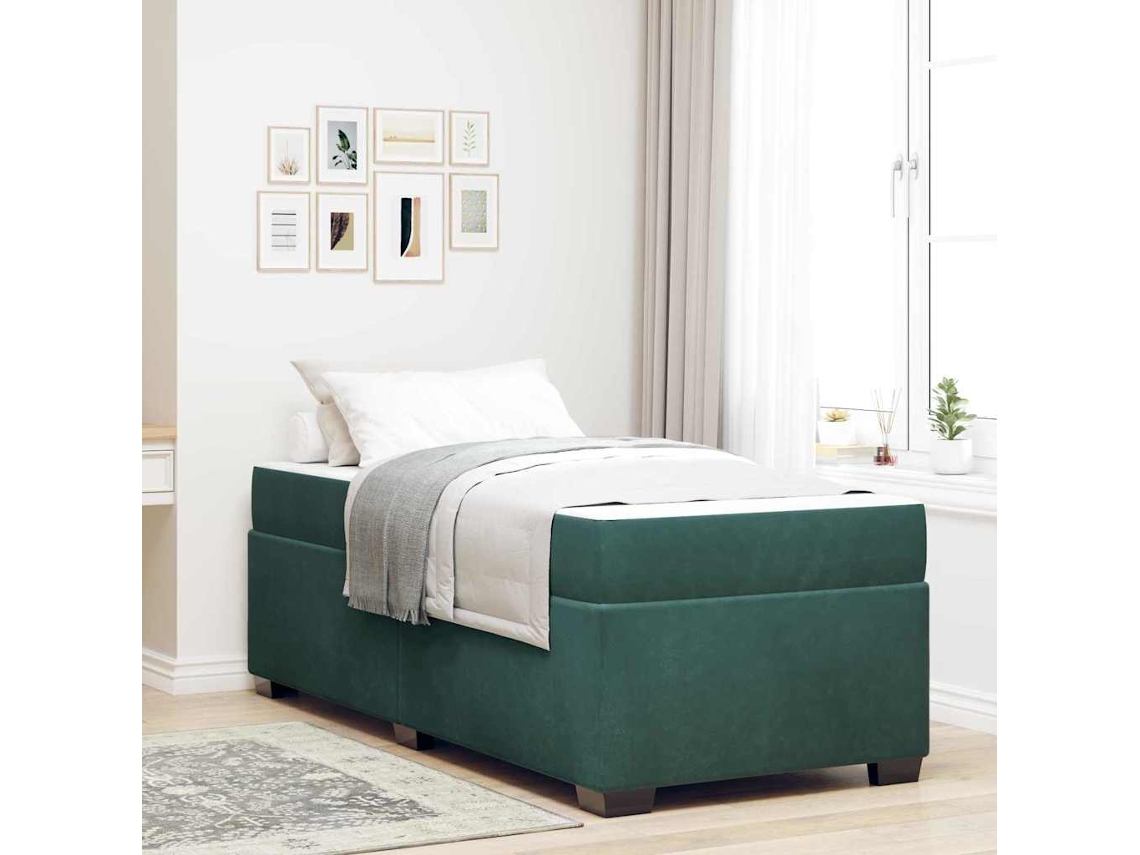 Vidaxl Estrutura Da Cama Com Colchão Verde Escuro 90 X 190 Cm Tecido