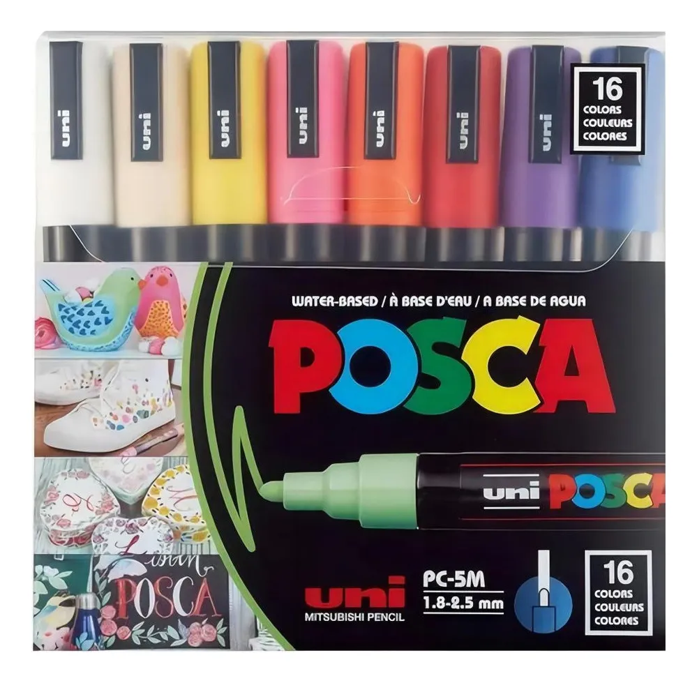Para Marcadores À Base De Água Uni Posca Pc 1m 16 Peças vayotoy