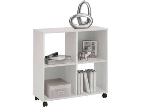 Estante com rodas giratórias e 4 compartimentos branco