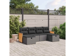 Vidaxl 6 Pcs Conjunto Sofás De Jardim C/ Almofadões Vime Pe Preto