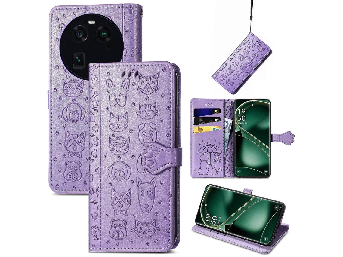 Capa De Couro Com Estampa De Gato E Cachorro Para Oppo Find X6
