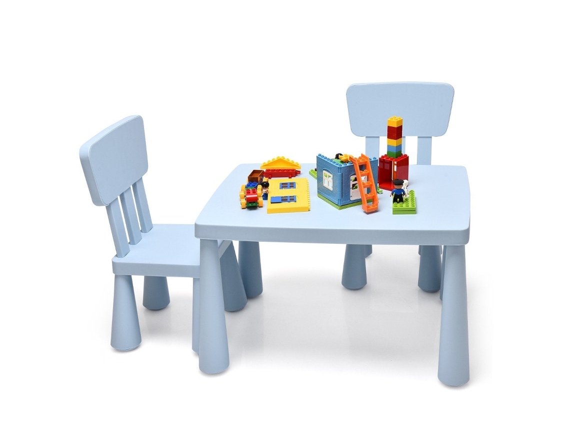 Conjunto Infantil 3 Peças com Mesa e 2 Cadeiras em plástico, azul NORTHIO