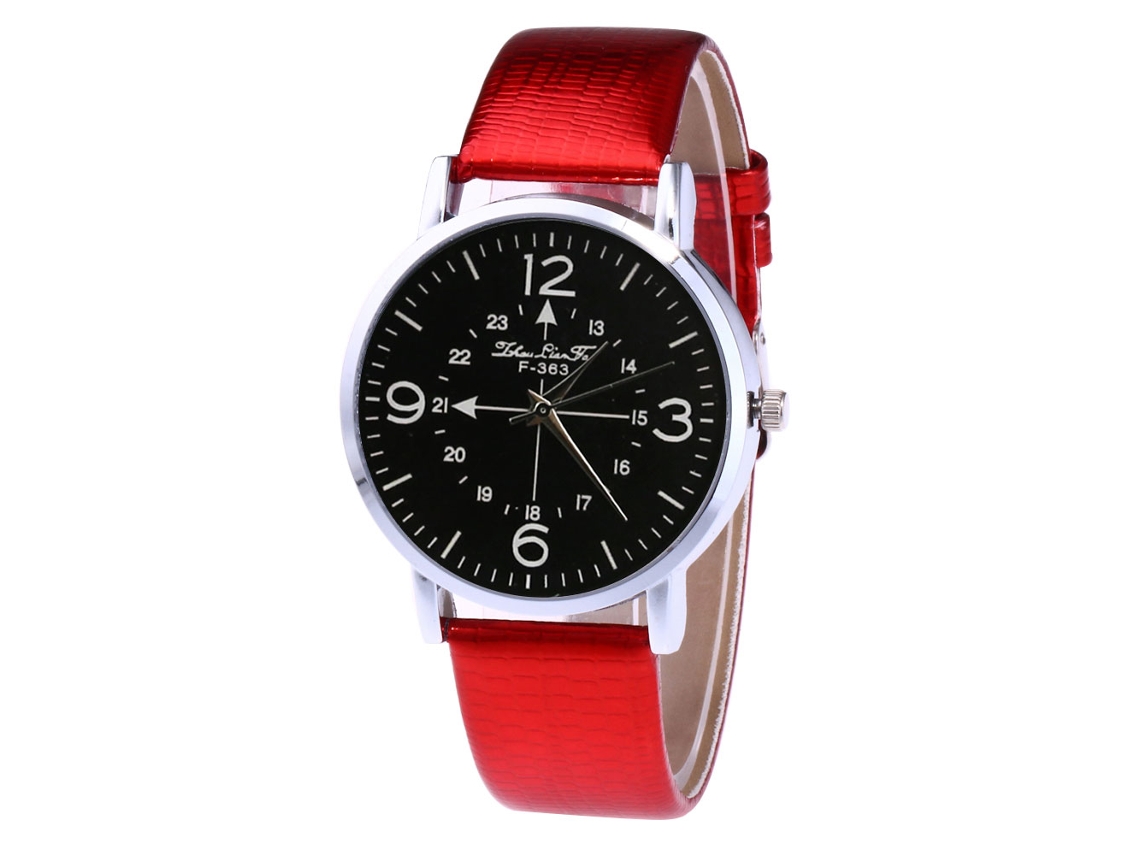 Relógio analógico de quartzo unissex com pulseira de couro PU (vermelho)