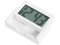 Pequeno Relógio Digital Adesivo Branco Em Plástico, Formato Quadrado.