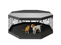 Cercadinho Interno para Cães Recinto Interno de 8 Painéis Modulares Dobráveis com Porta de Cachorro de Aço 61w X 61h Cm Preto Ge