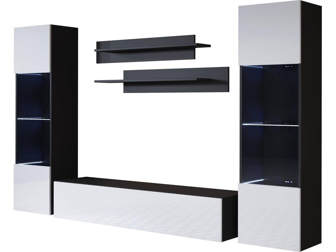 Conjunto de Móveis de TV Luke 9D MÓVEIS BONITOS (Preto e Branco - 260x40x165 cm)