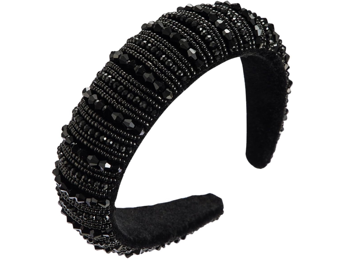 Tiara Nuobesty Com Strass, Pérolas E Cristais, Acessório De Cabelo Largo Em Flanela Preta Para Mulheres.