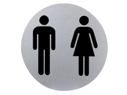 Cartel aluminio baño hombre/mujer ø12 cm.