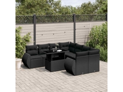 Vidaxl 9 Pcs Conjunto De Sofás P/ Jardim C/ Almofadões Vime Pe Preto