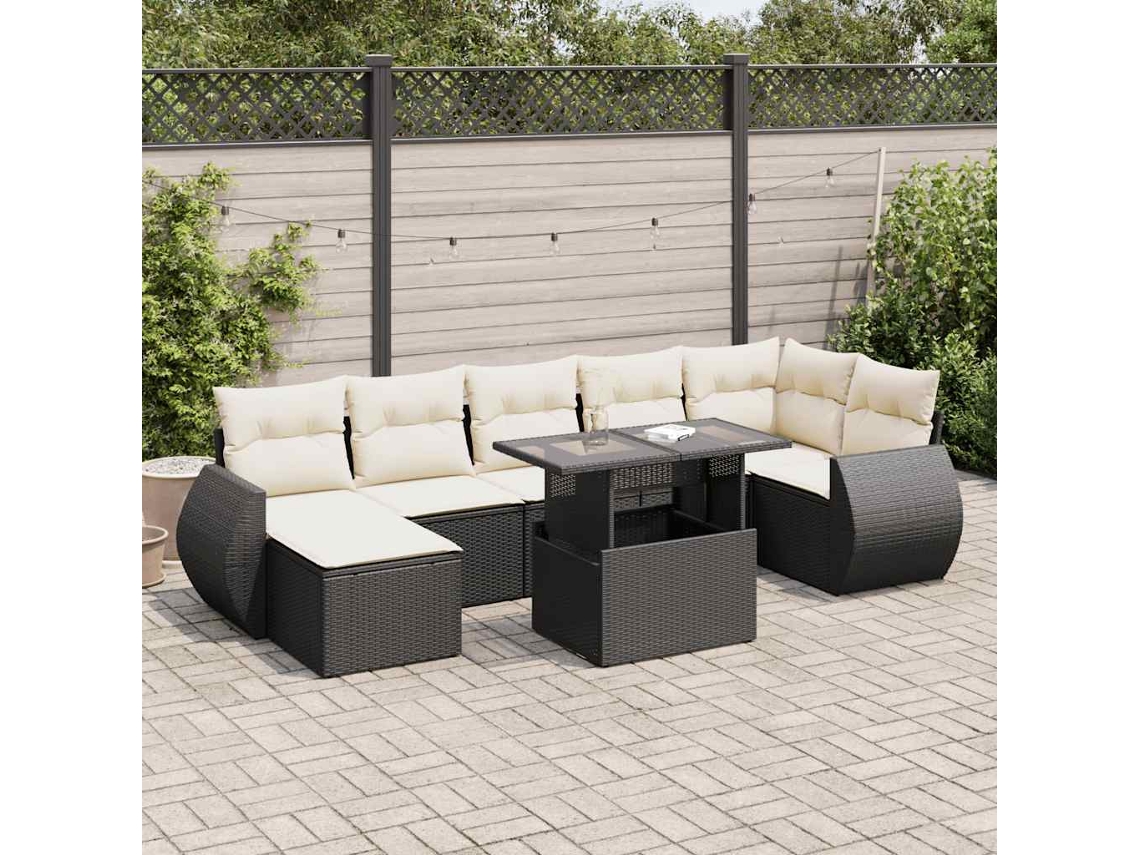 Vidaxl 8 Pcs Conjunto Sofás de Jardim com Almofadões Vime Pe Preto