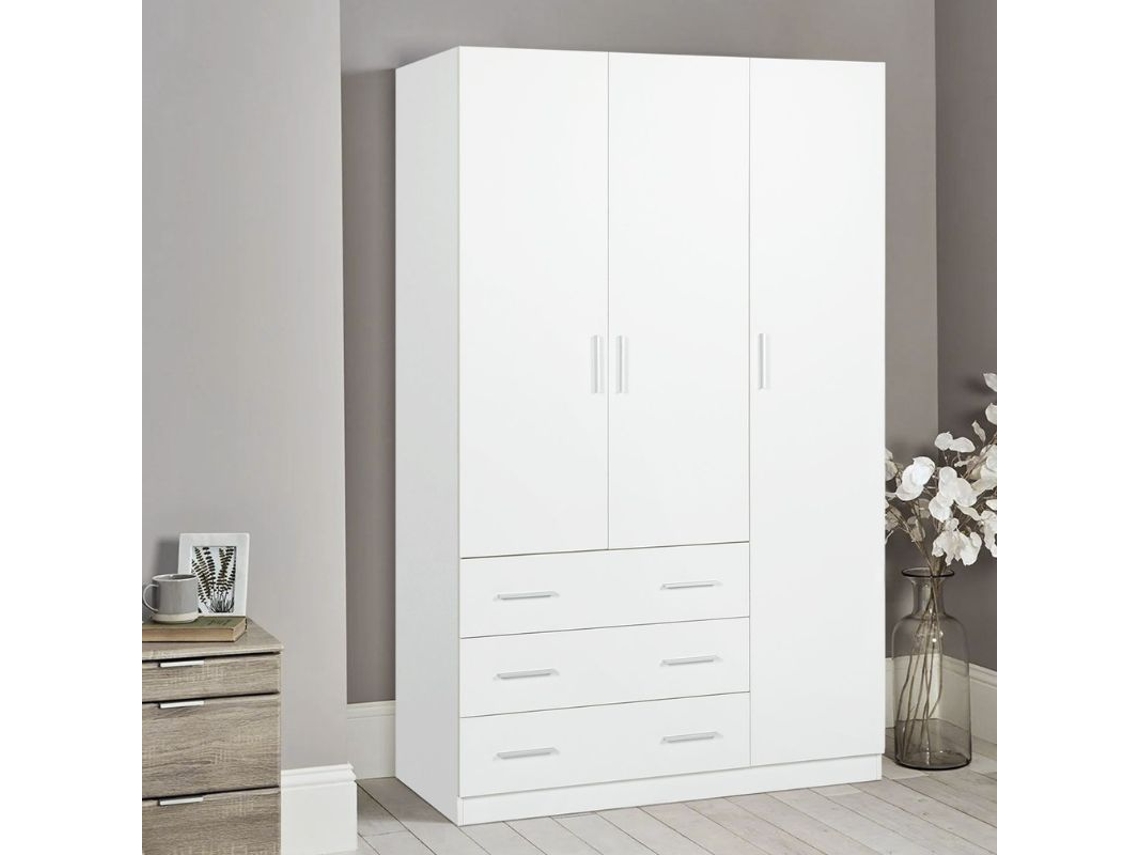 Guarda roupa Branco 200x120x58 Cm com 3 Portas e 3 Gavetas VENPRODIN
