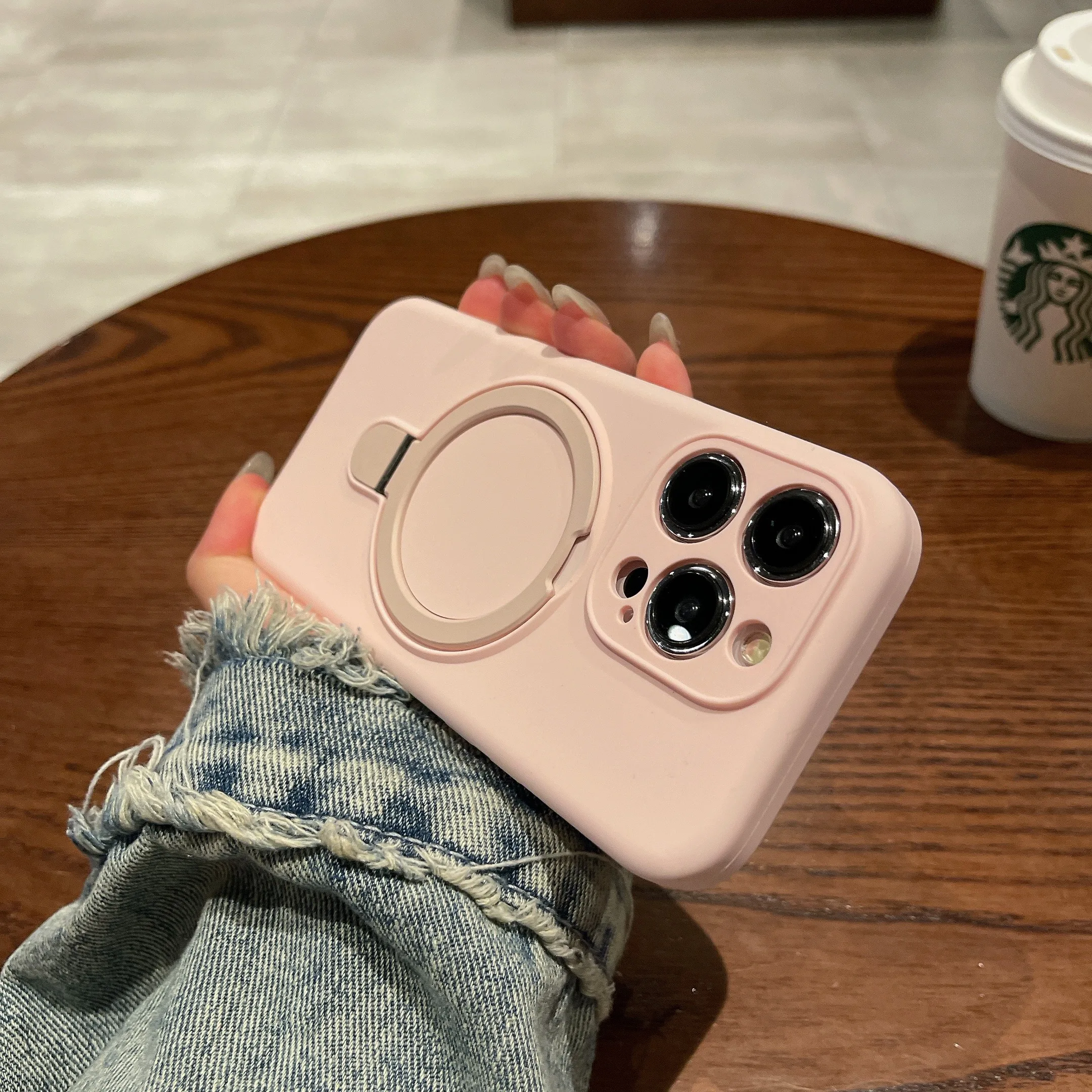Capa De Celular Com Suporte Magnético Em Silicone Líquido (rosa Para Iphone 13 Pro Max)