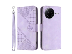Capa Tipo Carteira De Couro Com Estampa De Borboleta E Alça Roxa Para Xiaomi Redmi K80 5g / Xiaomi Poco F7 Pro 5g