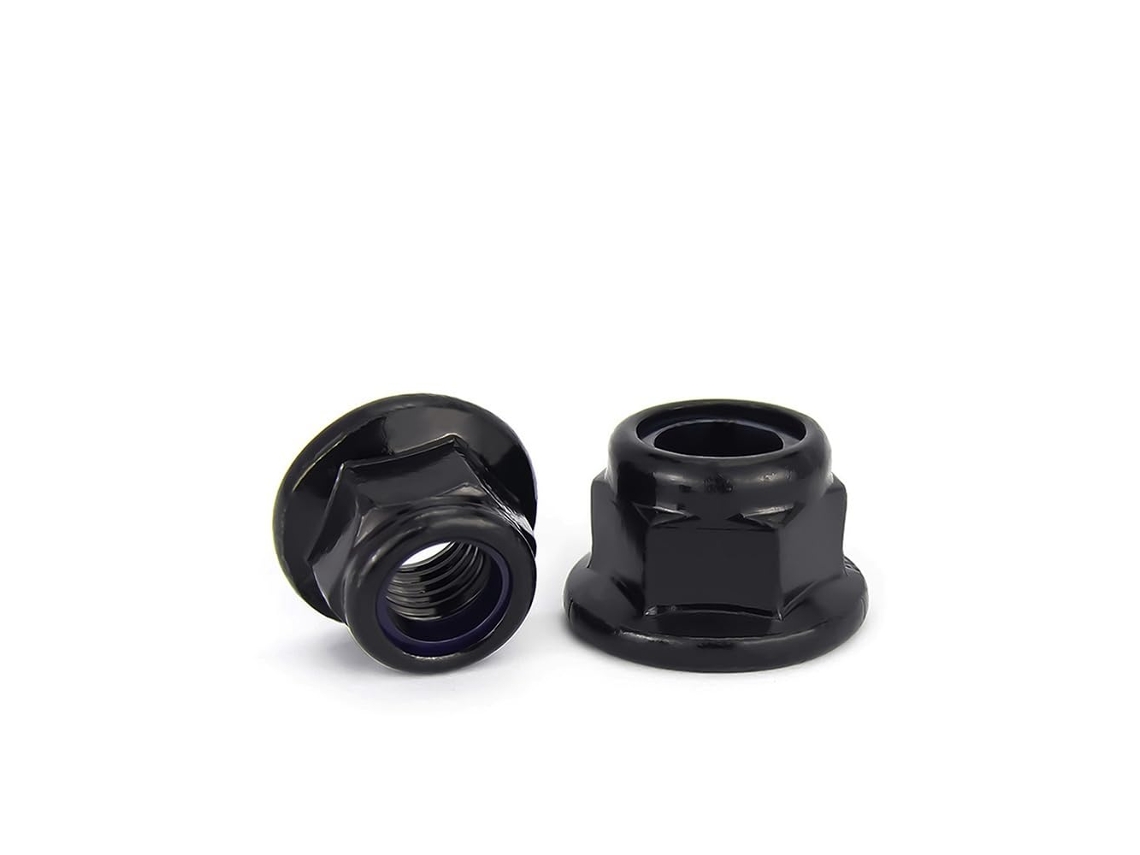 Porcas Nylock Com Flange Sextavada M3 M4 M5 M6 M8, Porcas De Fixação Autotravantes Em Aço Carbono Com Acabamento Preto