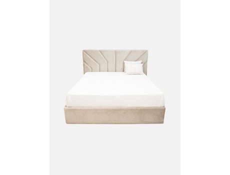 Cama de Casal Jade Estofada Medidas CRISPALMÓVEL Tecido Bege (168x212x115cm)