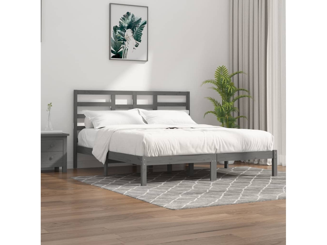 Vidaxl Estrutura De Cama 200x200 Cm Madeira Maciça Cinzento