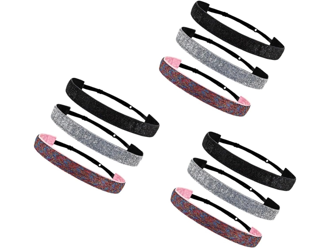 Conjunto De 9 Faixas De Cabelo Elásticas Antiderrapantes Para Mulheres E Meninas, Em Cores Vibrantes E Prateadas.