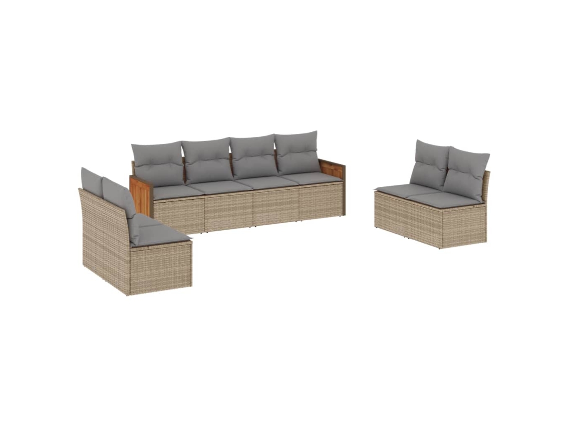 Conjunto de 8 sofás de jardim com almofadões Vime Pe Bege MAISON EXCLUSIVE (8 peças)
