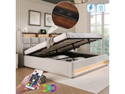 Cama Estofada Casal Usb 180x200 Led Ripas Linho