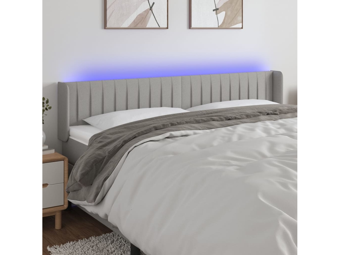 Vidaxl Cabeceira Cama C/ Luzes Led Tecido 203x16x78/88 Cm Cinza-claro