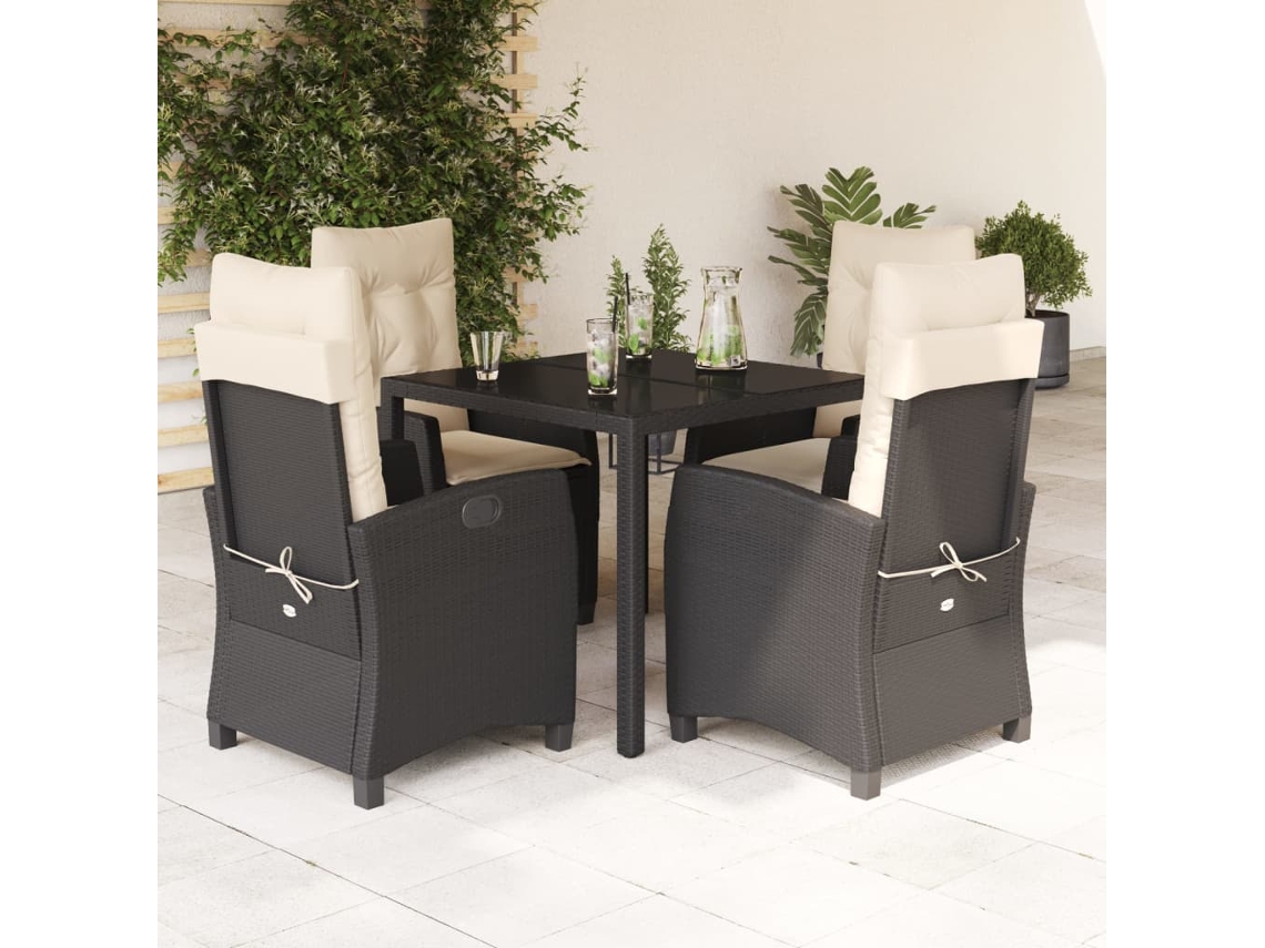 Vidaxl 5 Pcs Conjunto de Jantar P/ Jardim C/ Almofadões Vime Pe Preto