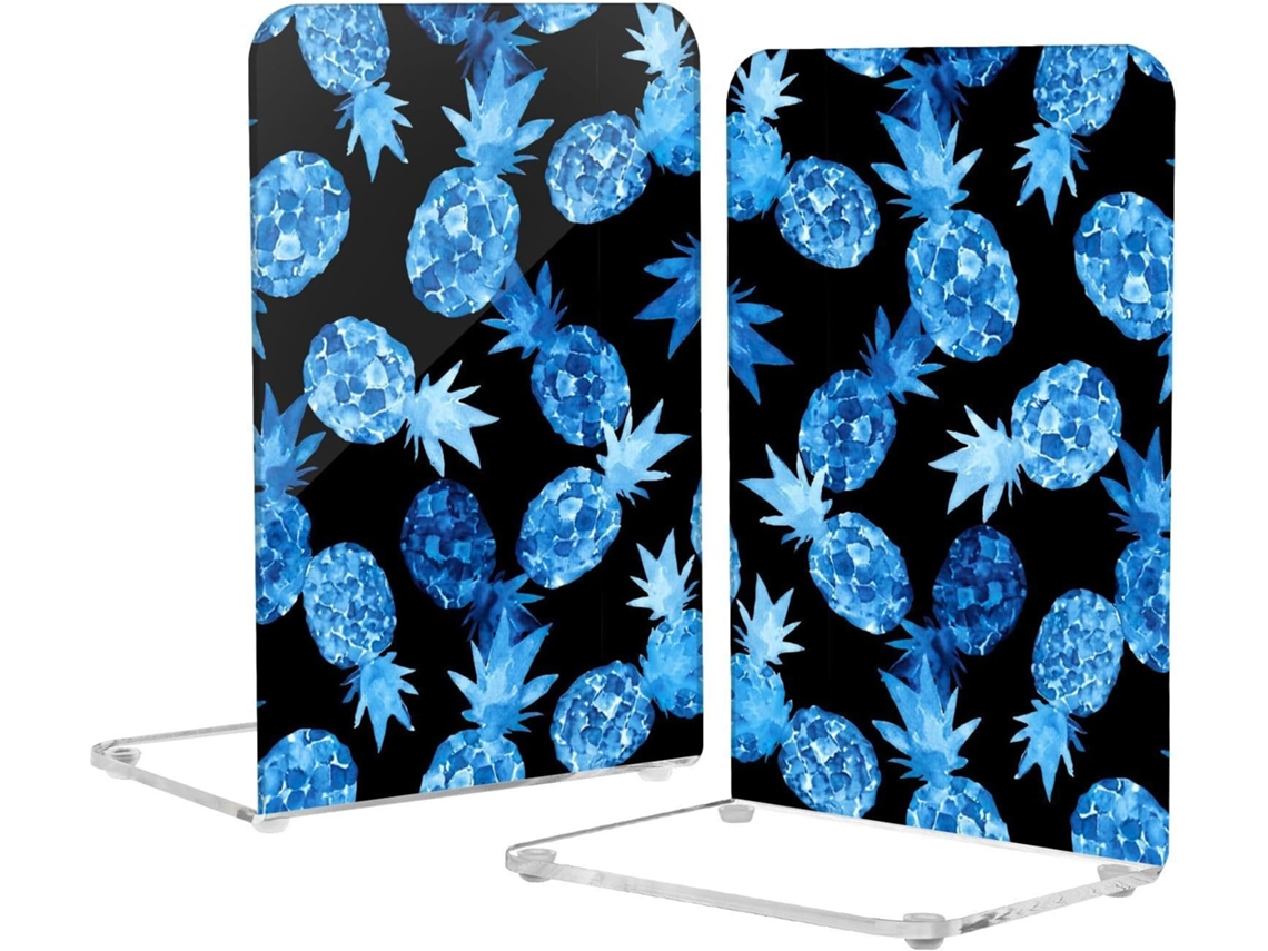 Suporte Para Livros Em Acrílico Com Estampa De Abacaxi Aquarela Azul Vibrante, Ideal Para Escritório E Computador Possui