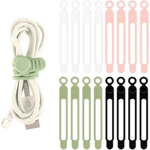 Abraçadeiras De Silicone Reutilizáveis, 16 Unidades, Abraçadeiras De Cabo(16 Unidades, Cores Sortidas(preto/ Branco /verde/ Rosa))